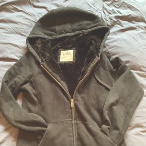 TNA FUR LINED ZIP UP SWEATER